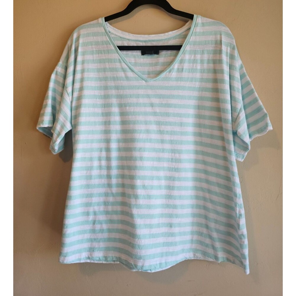 J Jason Wu Striped Tee Shirt Sz L Aqua Blue Short Sleeve